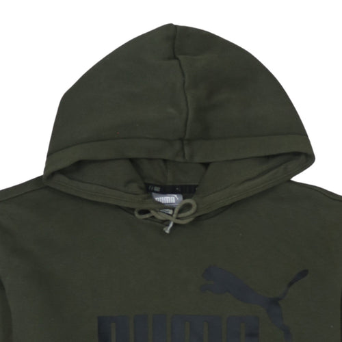 Puma Men's Green Pullover Hoodie M Logo Fleece Sweatshirt