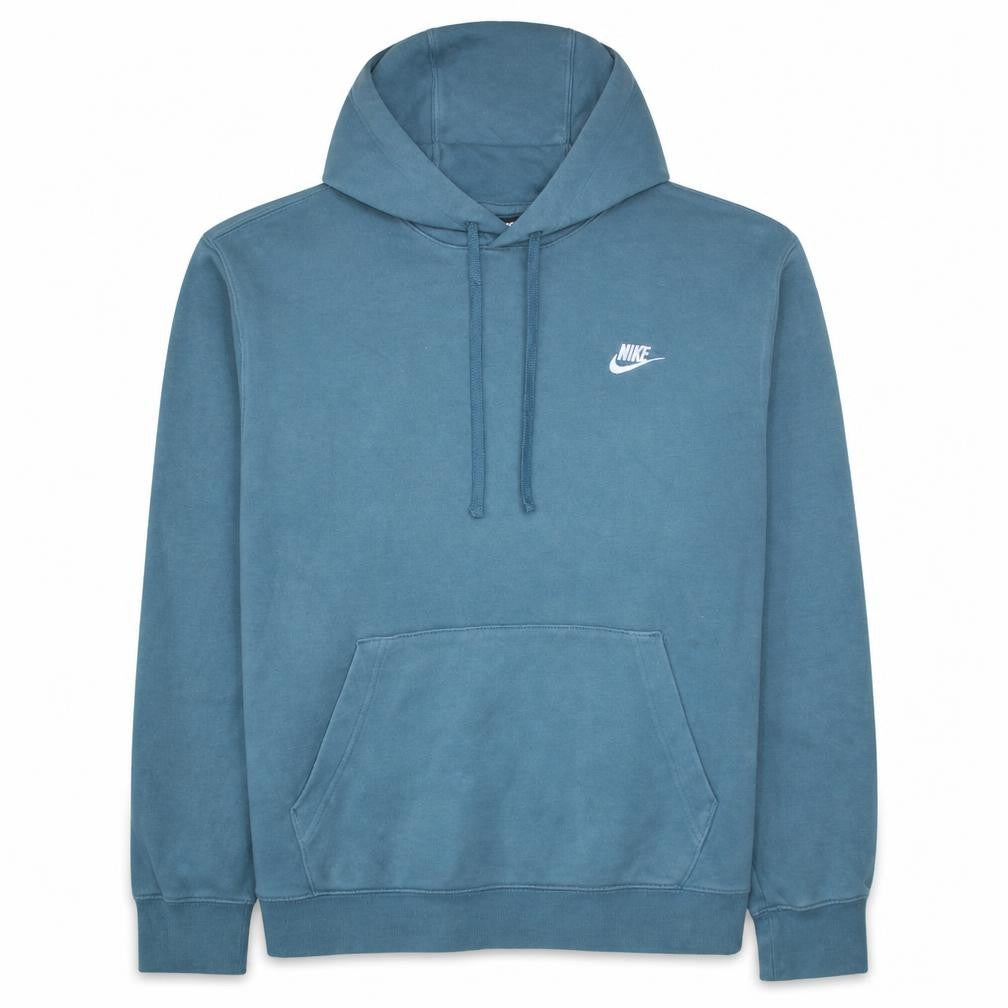 Front view of Nike Men's Blue Pullover Hoodie L Embroidered Logo Fleece Sweatshirt