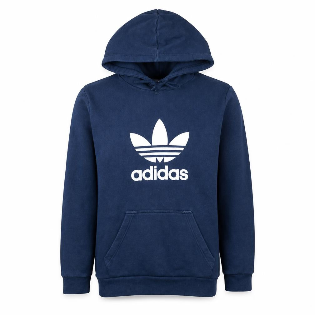 Front view of adidas Men's Blue Pullover Hoodie S Logo Fleece Sweatshirt