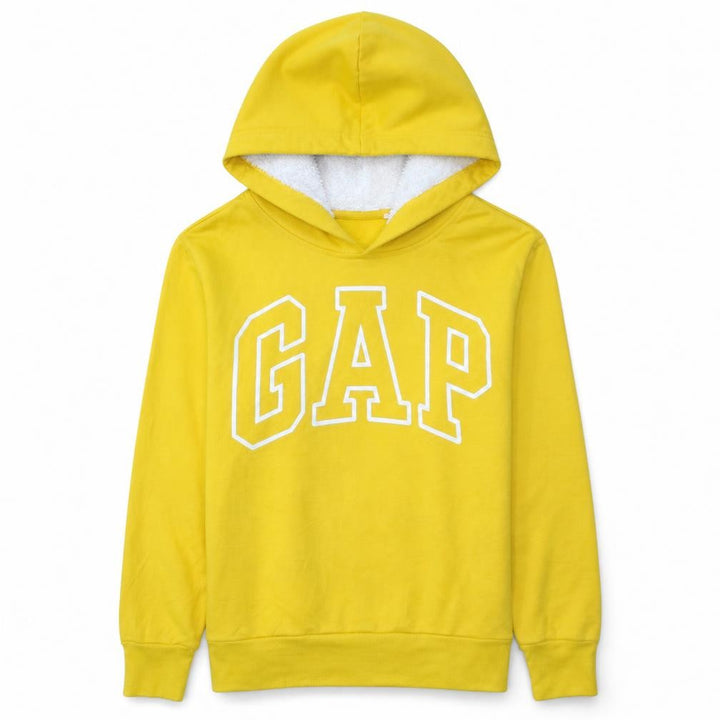 Gap Womens Yellow Pullover Hoodie Small Cotton Blend Logo Casual