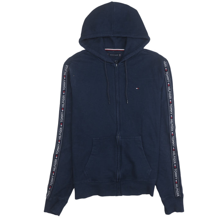 Tommy Hilfiger Men's Blue Full Zip Hoodie L Logo Tape Sweatshirt