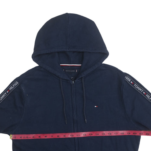 Tommy Hilfiger Men's Blue Full Zip Hoodie L Logo Tape Sweatshirt