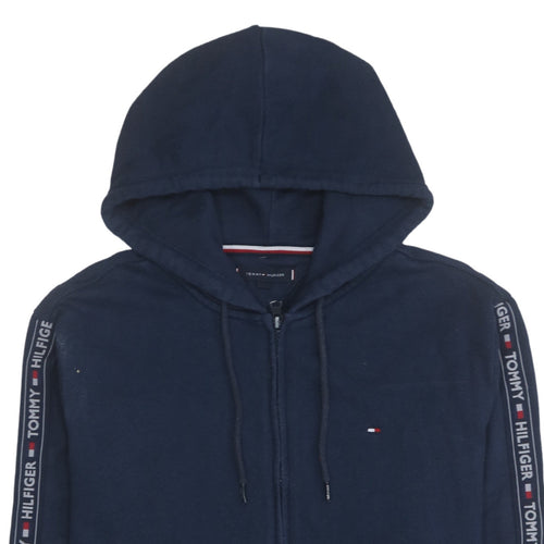 Tommy Hilfiger Men's Blue Full Zip Hoodie L Logo Tape Sweatshirt