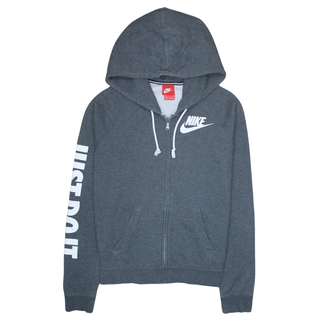 Nike Men's Grey Full Zip Hoodie M Sports Logo Just Do It