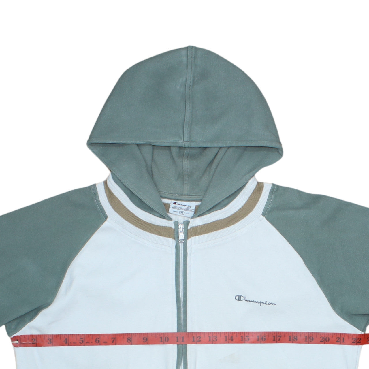 Champion Men's Green Full Zip Hoodie M Lightweight Cotton Blend