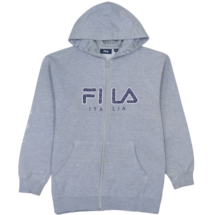 FILA Boys Grey Full Zip Hoodie XLB Logo Print Cotton Blend Casual Wear