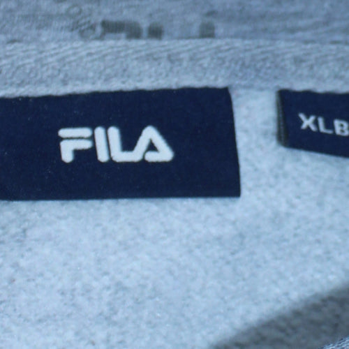 FILA Boys Grey Full Zip Hoodie XLB Logo Print Cotton Blend Casual Wear