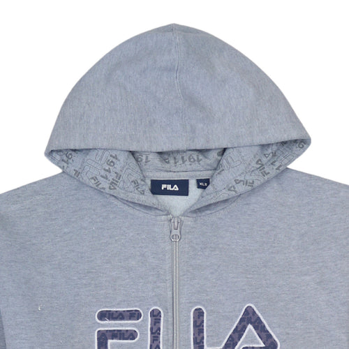 FILA Boys Grey Full Zip Hoodie XLB Logo Print Cotton Blend Casual Wear