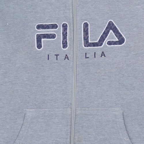 FILA Boys Grey Full Zip Hoodie XLB Logo Print Cotton Blend Casual Wear