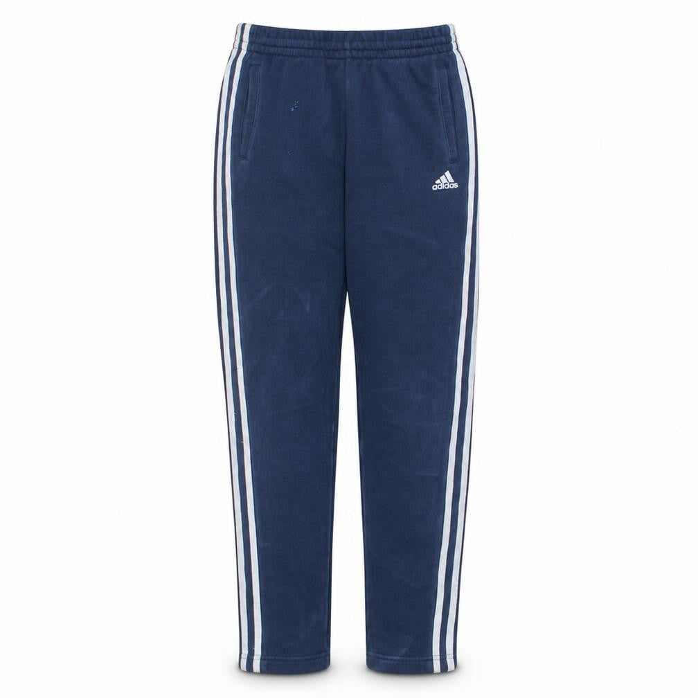 Front view of adidas boys’ blue 13-14 years track pants with side stripes