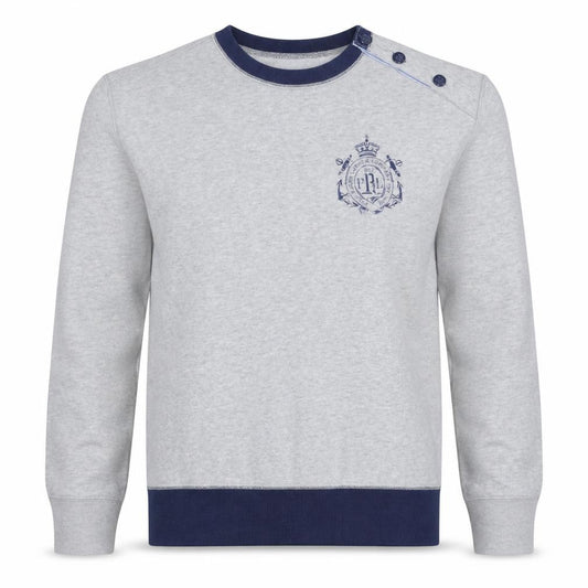 Front view of Polo Ralph Lauren Men's Grey Crew Neck Button Sweatshirt, size S