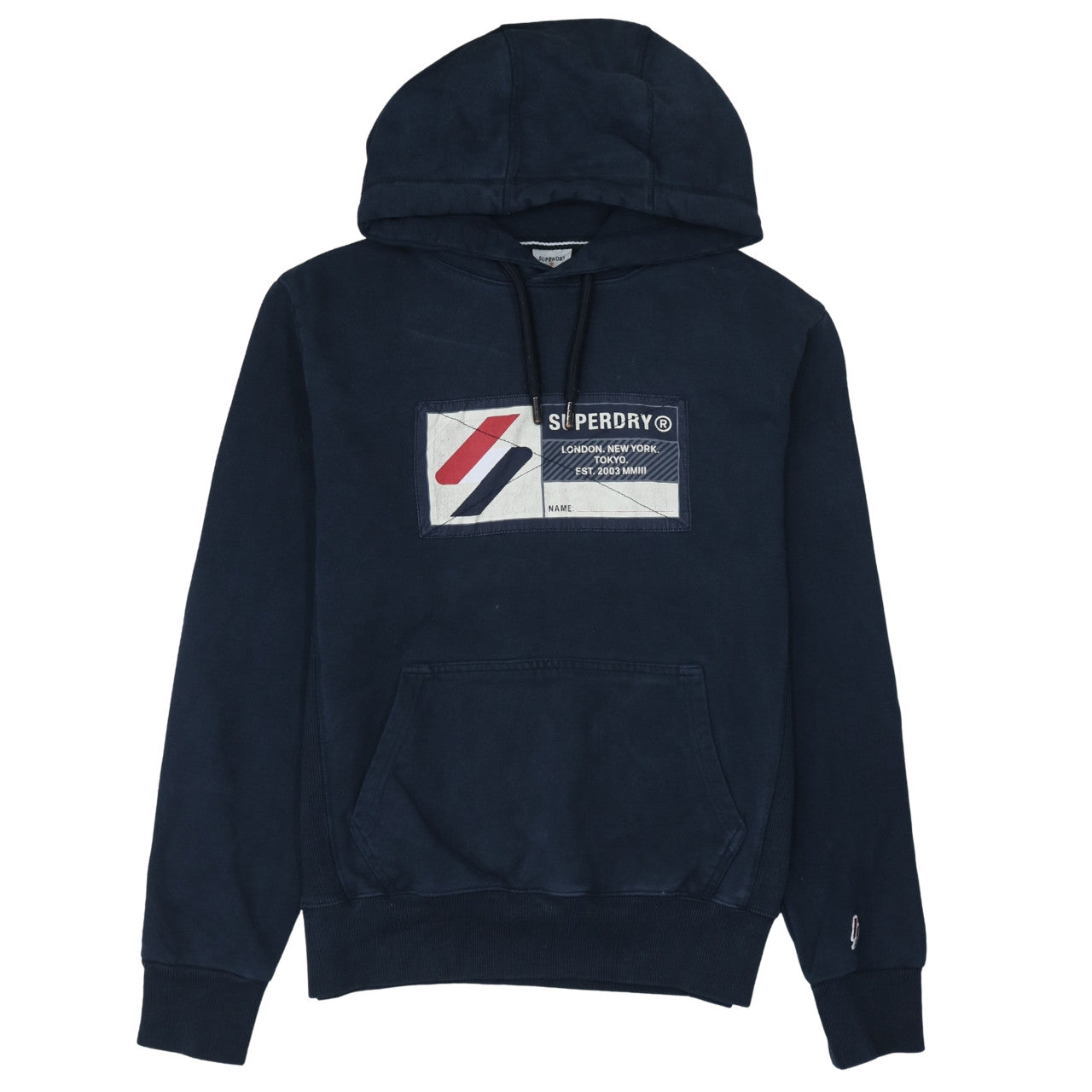 Superdry Men's Navy Pullover Hoodie Size M Graphic Print Cotton