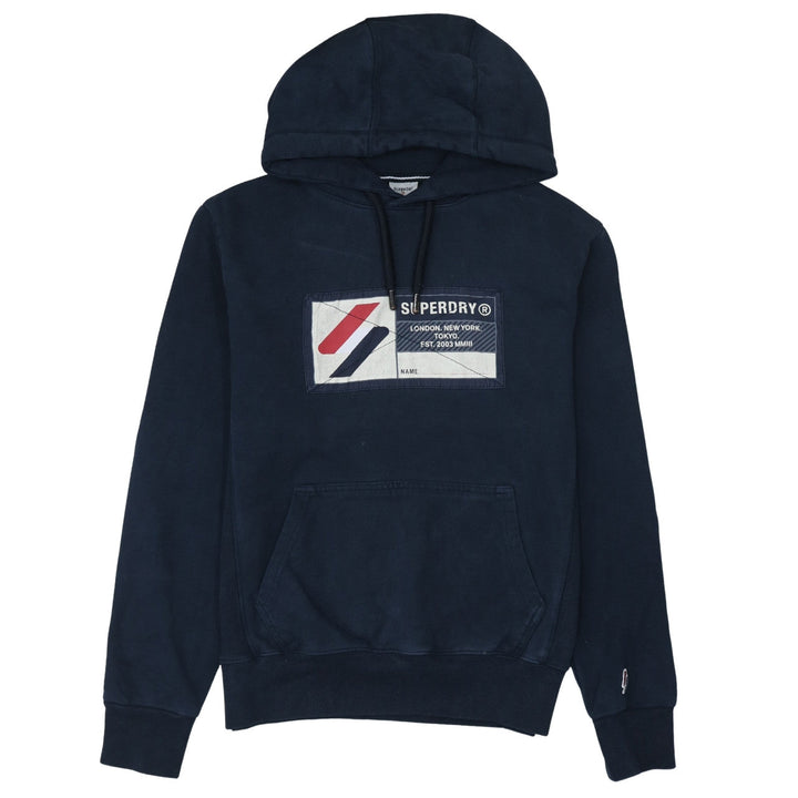 Superdry Men's Navy Pullover Hoodie Size M Graphic Print Cotton