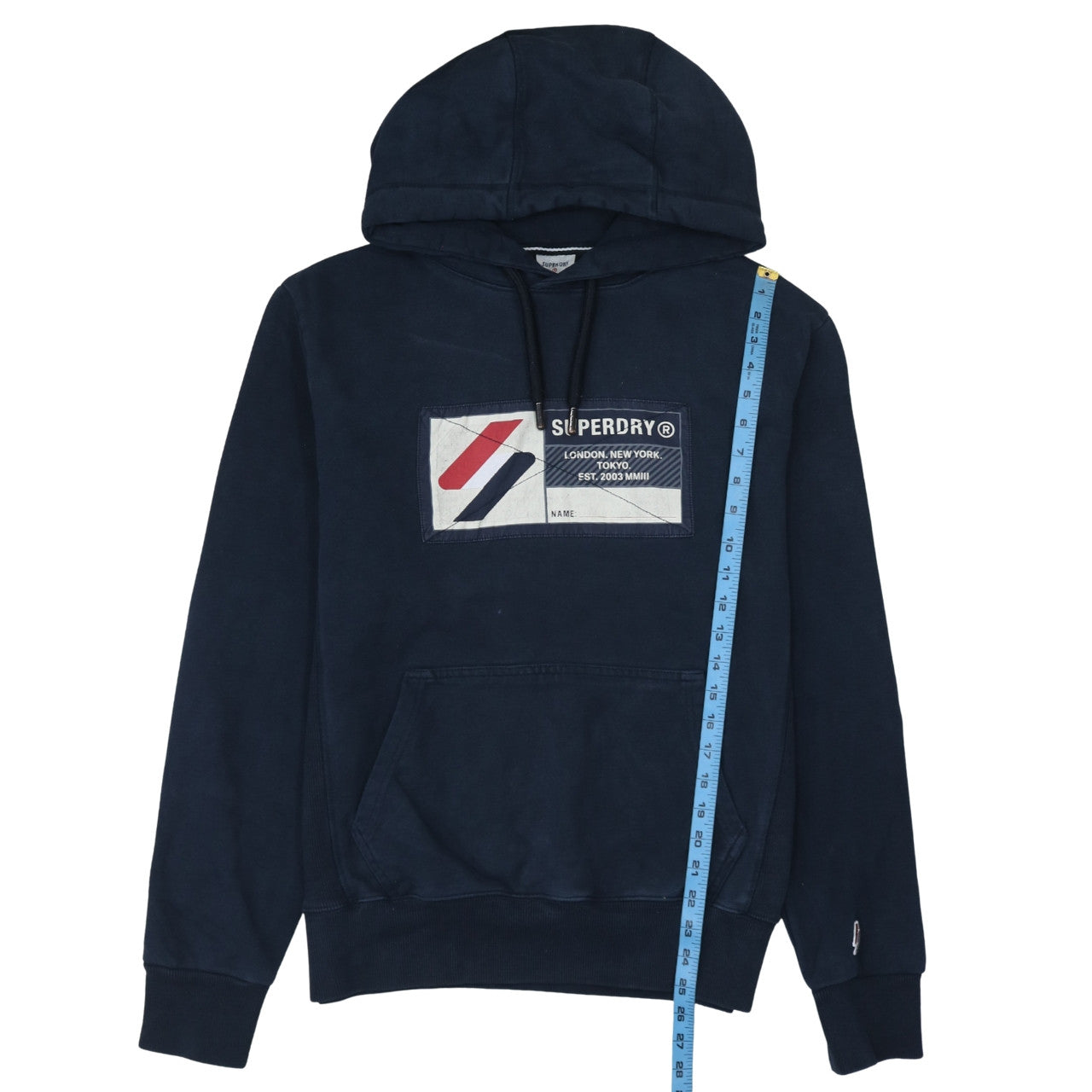 Superdry Men's Navy Pullover Hoodie Size M Graphic Print Cotton