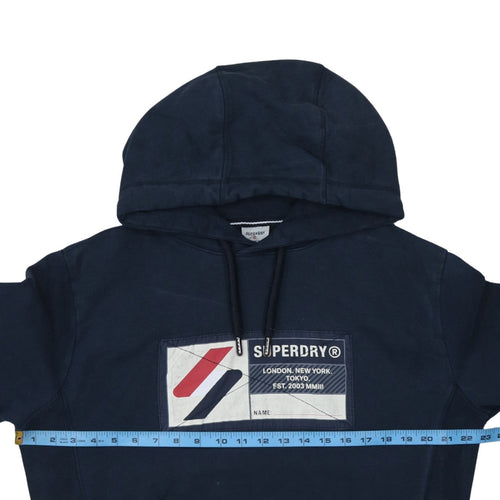 Superdry Men's Navy Pullover Hoodie Size M Graphic Print Cotton