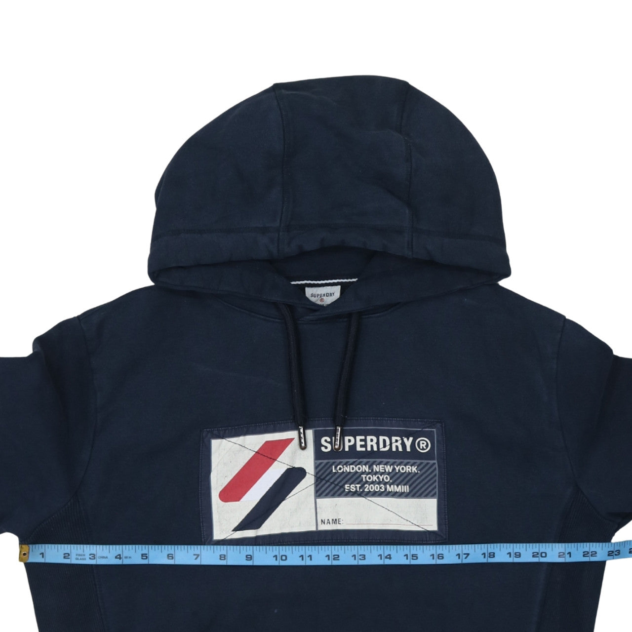 Superdry Men's Navy Pullover Hoodie Size M Graphic Print Cotton