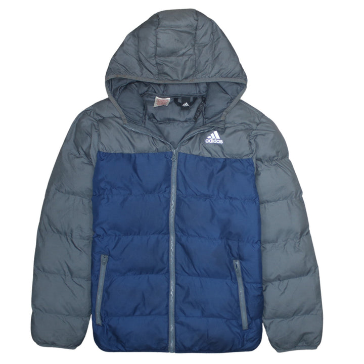 Adidas Boys Blue Hooded Puffer Jacket 13-14 Years Winter Coat