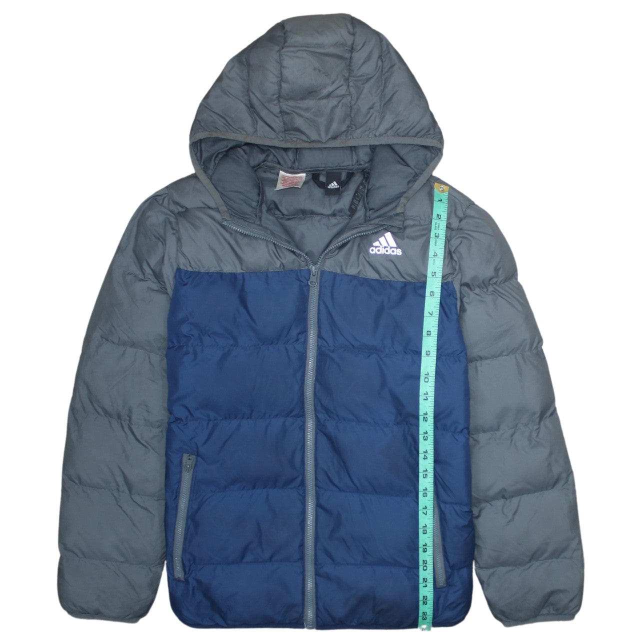 Adidas Boys Blue Hooded Puffer Jacket 13-14 Years Winter Coat