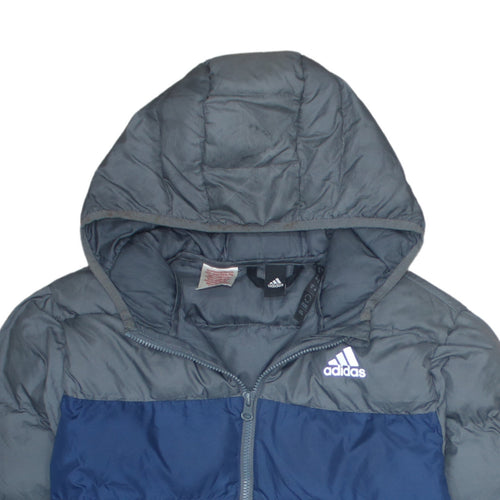 Adidas Boys Blue Hooded Puffer Jacket 13-14 Years Winter Coat