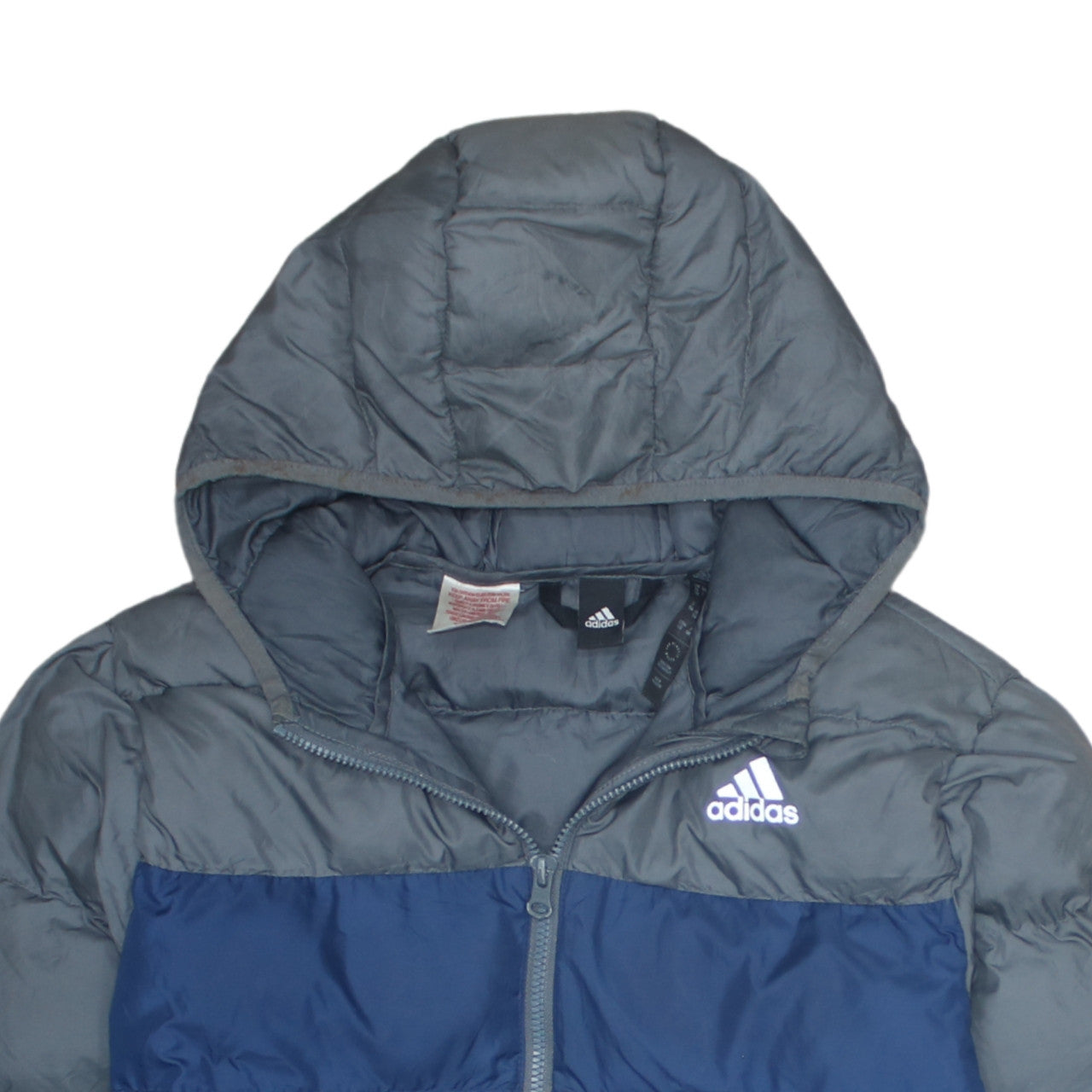 Adidas Boys Blue Hooded Puffer Jacket 13-14 Years Winter Coat