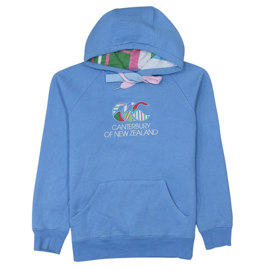 Canterbury Womens Blue Pullover Hoodie Size 10 Logo Print Cotton Blend
