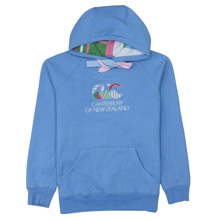 Canterbury Womens Blue Pullover Hoodie Size 10 Logo Print Cotton Blend