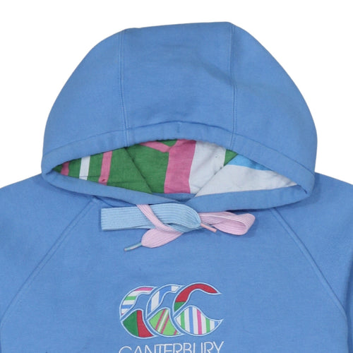 Canterbury Womens Blue Pullover Hoodie Size 10 Logo Print Cotton Blend