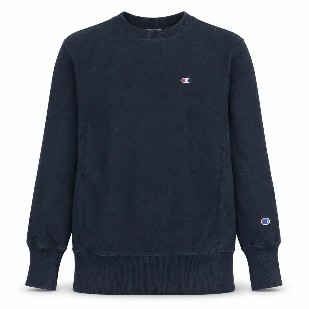Front view of Champion Men's Blue Small Reverse Weave Crew Neck Sweatshirt