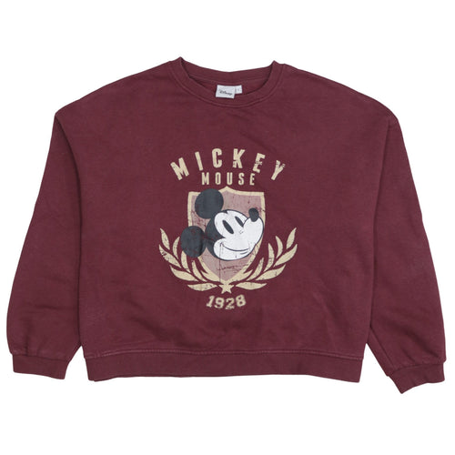 Disney Womens Burgundy Mickey Mouse Sweatshirt L Pullover Cotton Blend