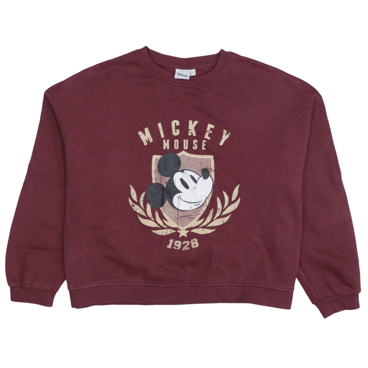 Disney Womens Burgundy Mickey Mouse Sweatshirt L Pullover Cotton Blend