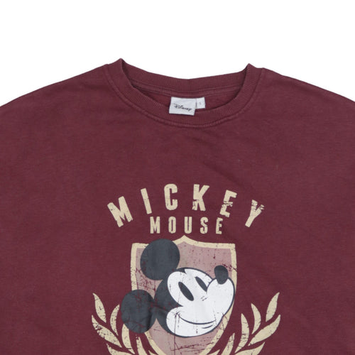 Disney Womens Burgundy Mickey Mouse Sweatshirt L Pullover Cotton Blend