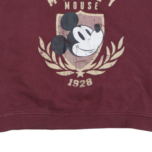 Disney Womens Burgundy Mickey Mouse Sweatshirt L Pullover Cotton Blend