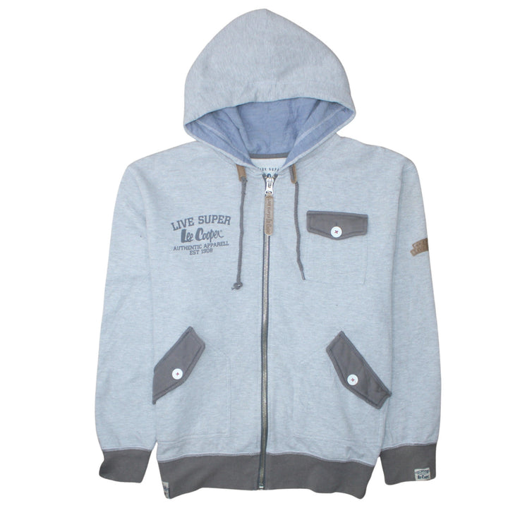 Lee Cooper Men’s Grey Full Zip Hoodie L Vintage Style Sweatshirt