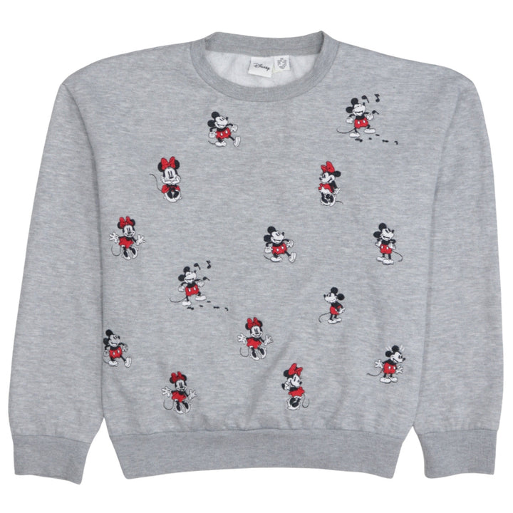 Disney Womens Grey XS Sweatshirt Mickey & Minnie Embroidered Pullover