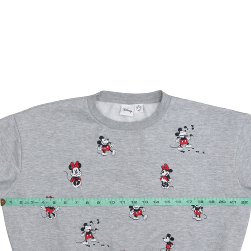 Disney Womens Grey XS Sweatshirt Mickey & Minnie Embroidered Pullover