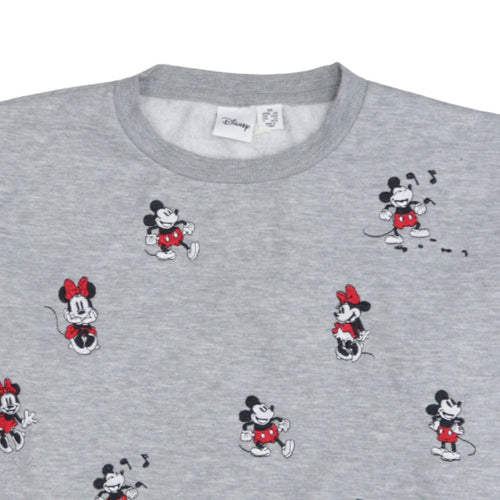 Disney Womens Grey XS Sweatshirt Mickey & Minnie Embroidered Pullover