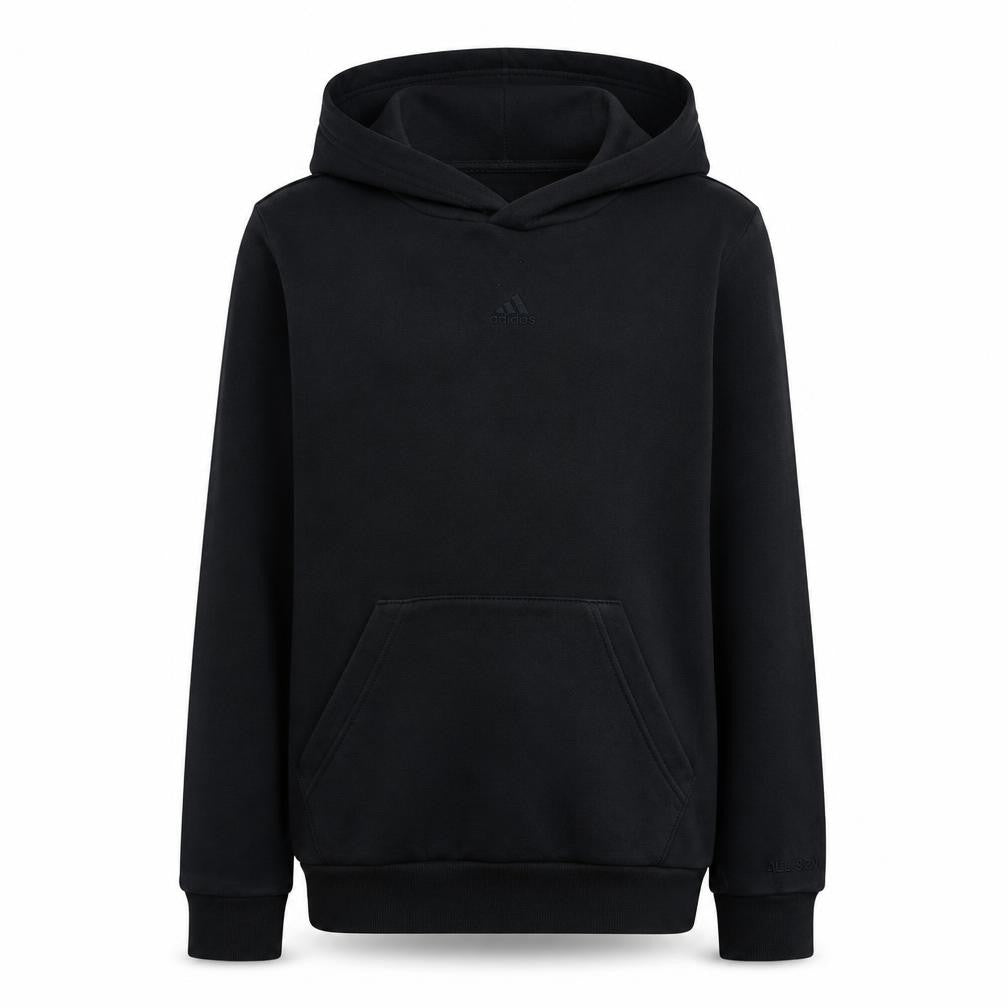 Front view of Adidas boys’ black pullover hoodie, size 13-14, years cotton blend