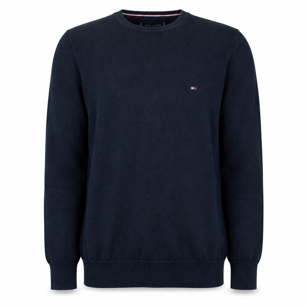 Front view of Tommy Hilfiger Men's Blue Cotton Crew Neck Jumper, size M