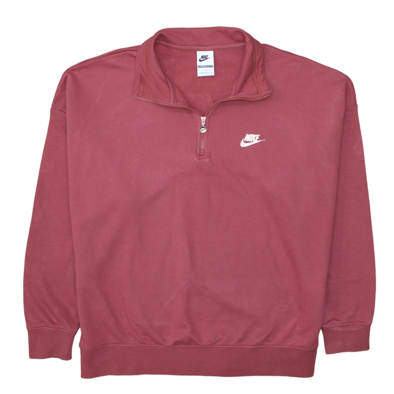 Nike Women Oversized Pink 1/4 Zip Sweatshirt Small Logo Pullover