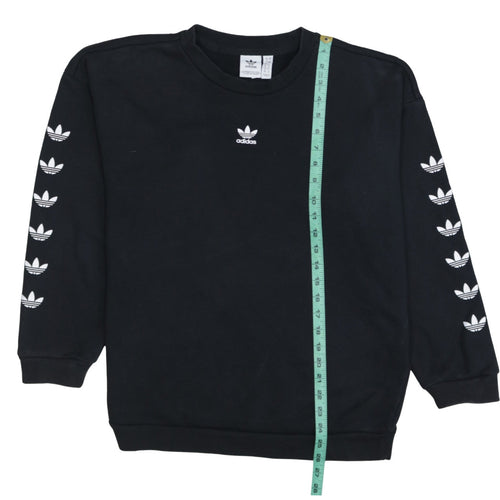 Adidas Womens Black Crew Neck Pullover Sweatshirt UK 12 Logo Print