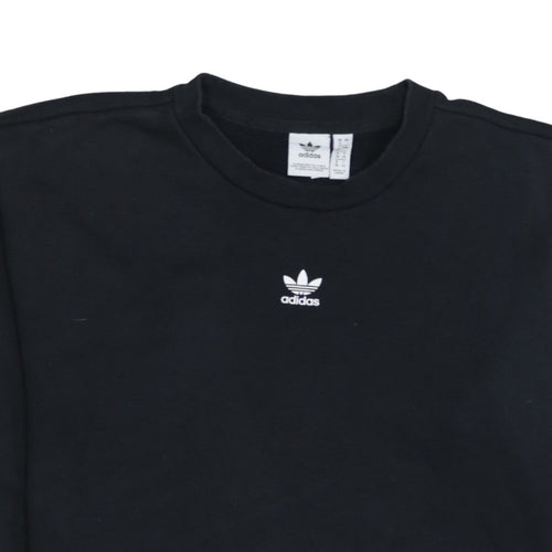 Adidas Womens Black Crew Neck Pullover Sweatshirt UK 12 Logo Print