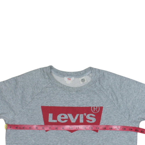 Levi's Women's Grey Small Logo Crew Neck Pullover Sweatshirt