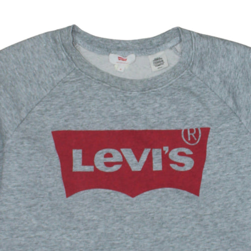 Levi's Women's Grey Small Logo Crew Neck Pullover Sweatshirt
