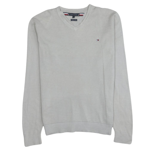 Tommy Hilfiger Men's Beige Organic Cotton V-Neck Jumper Size L