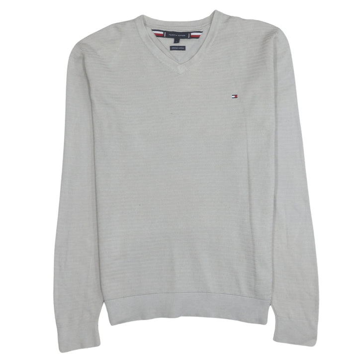 Tommy Hilfiger Men's Beige Organic Cotton V-Neck Jumper Size L