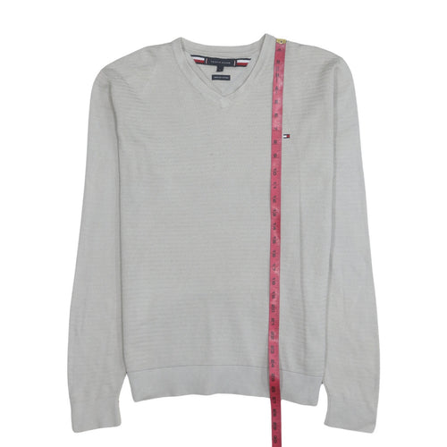Tommy Hilfiger Men's Beige Organic Cotton V-Neck Jumper Size L