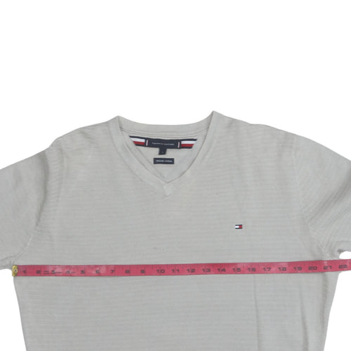Tommy Hilfiger Men's Beige Organic Cotton V-Neck Jumper Size L