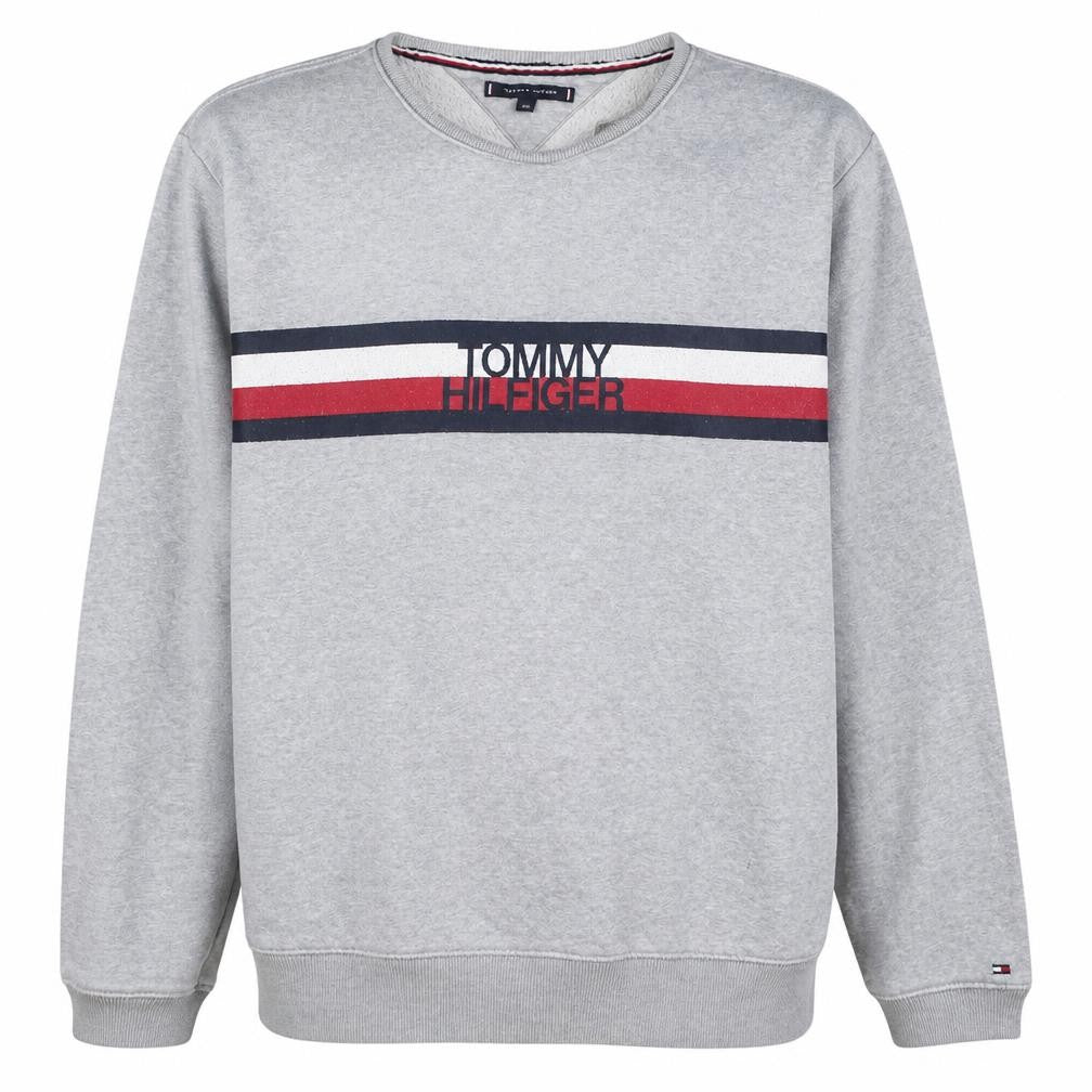 Front view of Tommy Hilfiger Men's Grey 2XL Crew Neck Logo Sweatshirt