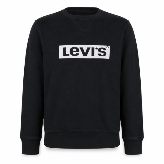 Front view of Levi's Men's Black Crew Neck Logo Pullover Sweatshirt, size S