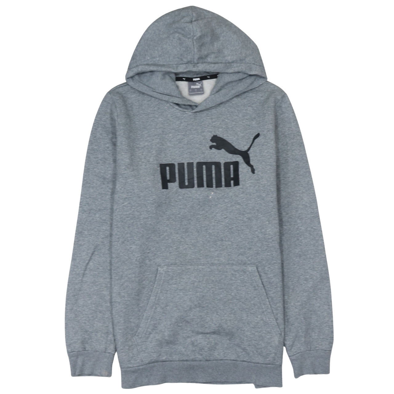 Puma Men's Grey Pullover Hoodie L Logo Fleece Sweatshirt
